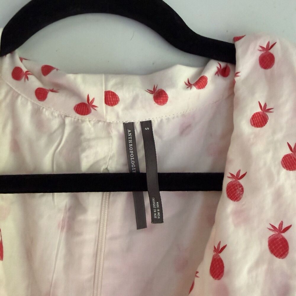 $198 Anthropologie Pineapple Short Sleeve V-Neck Dress Size Small Midi Cottage - Picture 13 of 16